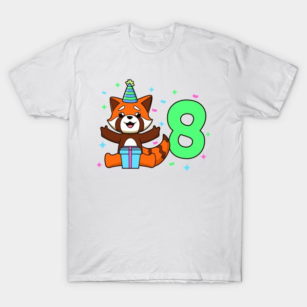 I am 8 with red panda - kids birthday 8 years old T-Shirt by Modern Medieval Design